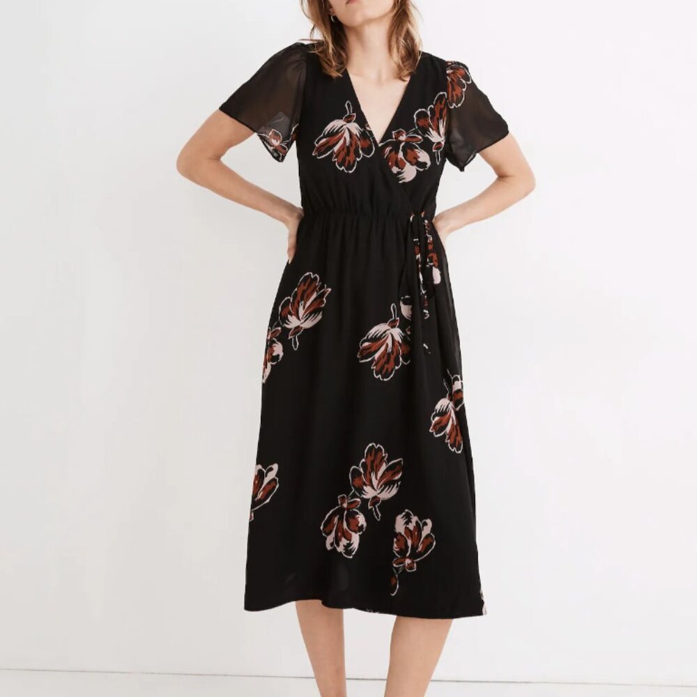 Madewell Georgette Tie-Wrap Midi Dress in Duskblossom Size 8